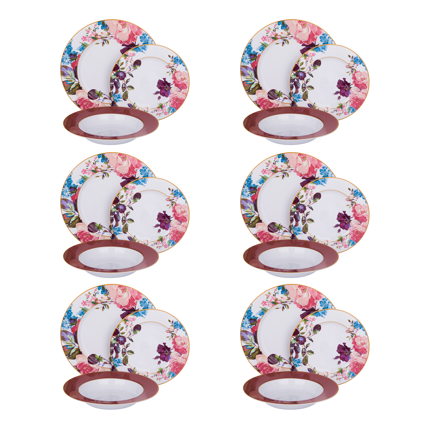 Servizio 18 piatti porcellana fiori Florenza
