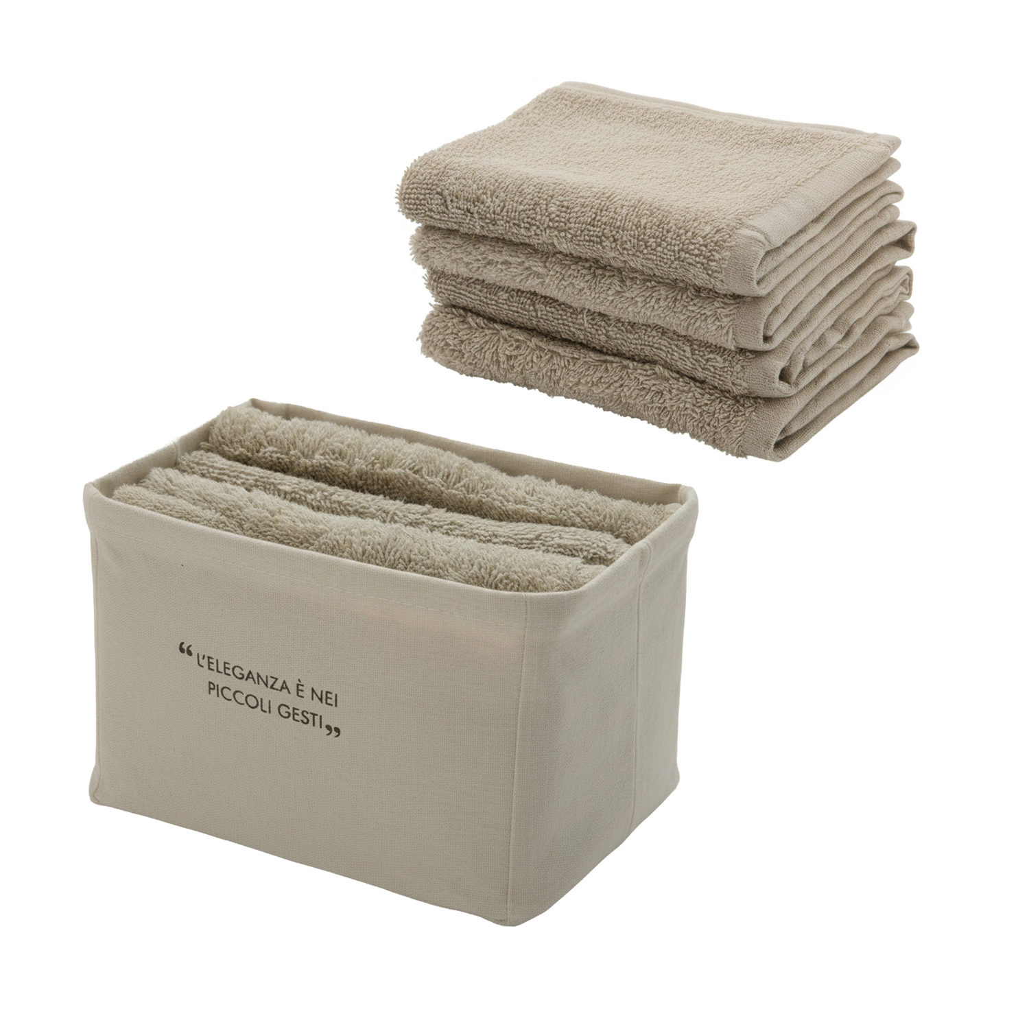 Set 4 lavette 30x30 cm cotone Quotes tortora