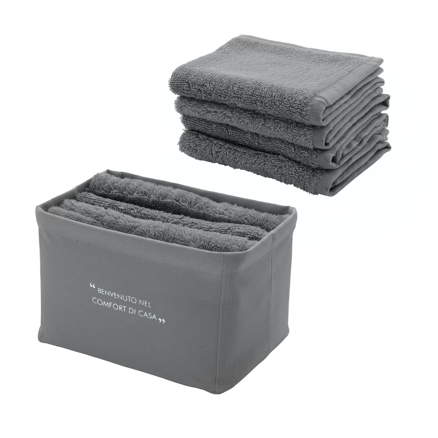 Set 4 lavette 30x30 cm cotone Quotes grigio