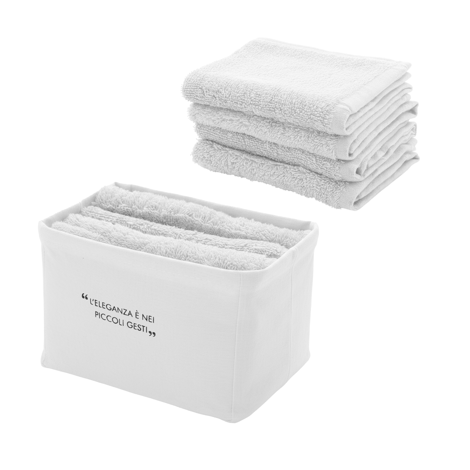 Set 4 lavette 30x30 cm cotone Quotes bianco