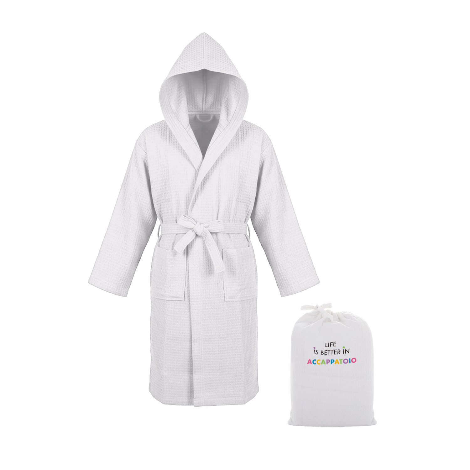 Accappatoio nido d'ape L/XL bianco Life is better