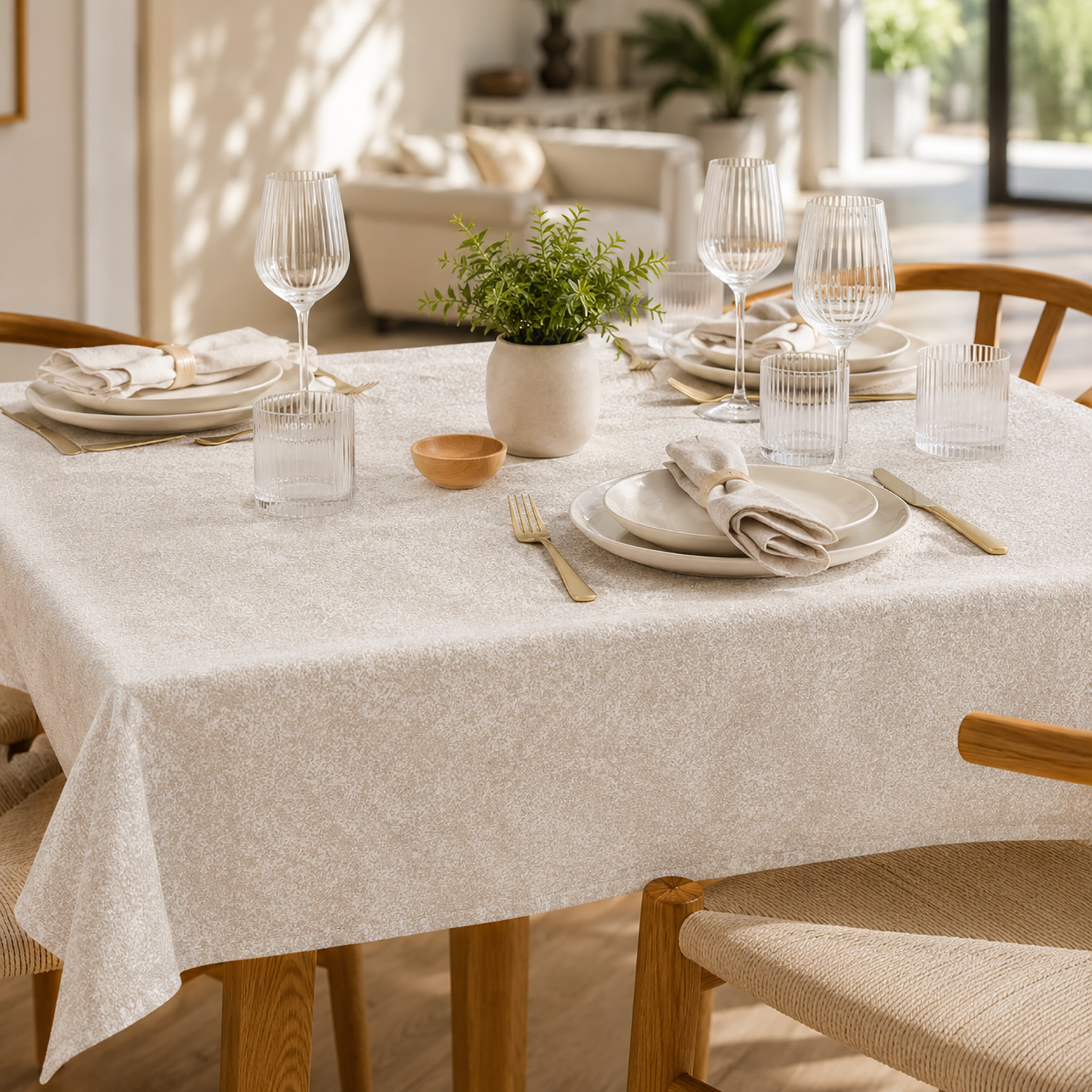Tovaglia antimacchia 140x140 cm Chambray beige