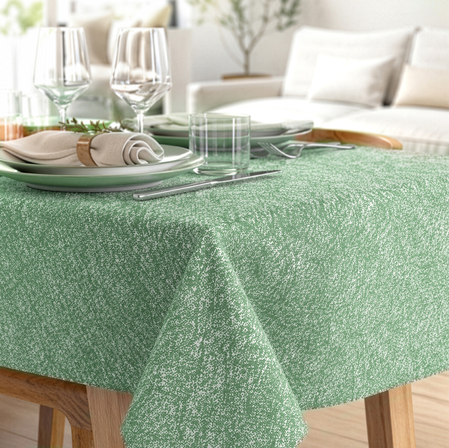 Tovaglia antimacchia 140x140 cm Chambray verde