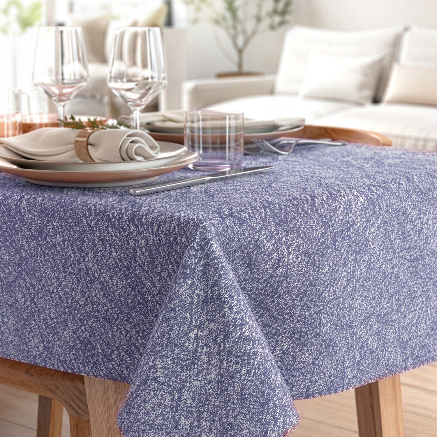 Tovaglia antimacchia 140x140 cm Chambray blu