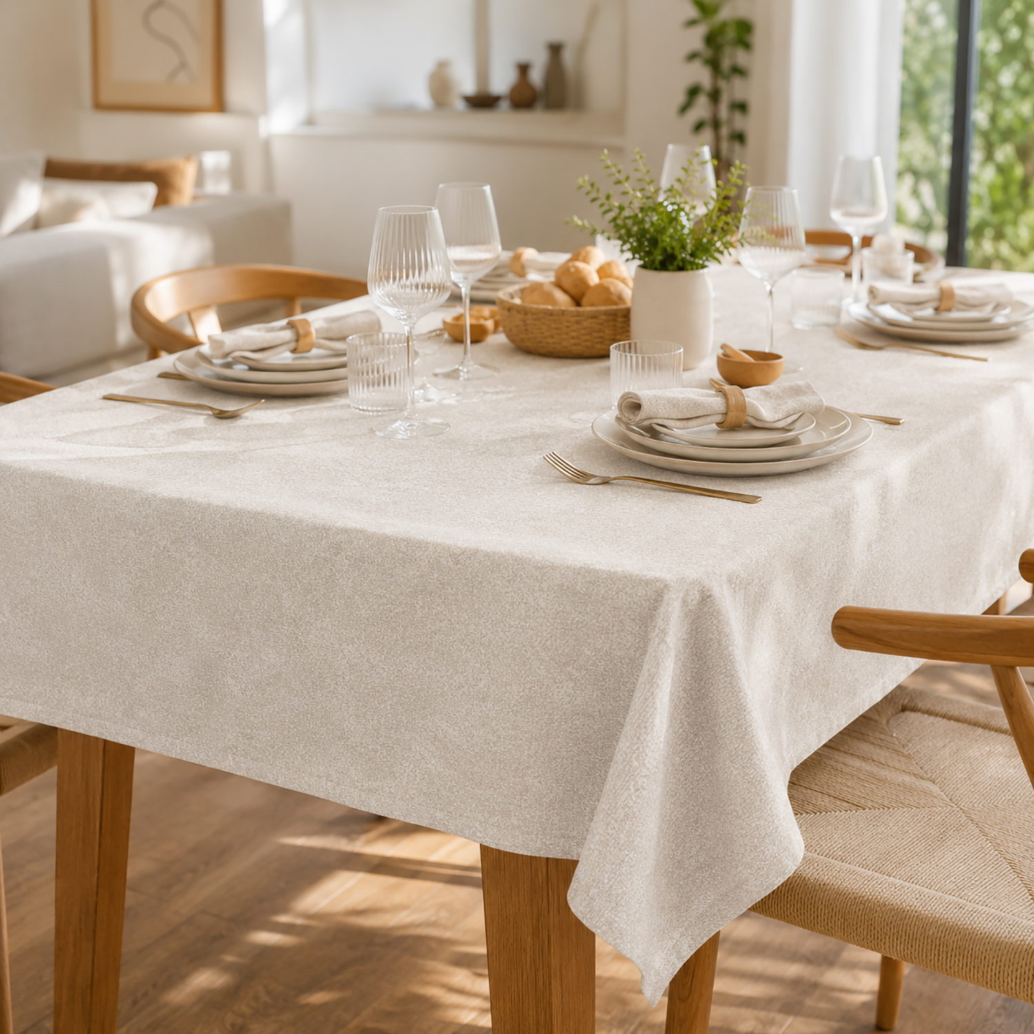 Tovaglia antimacchia 140x180 cm Chambray beige