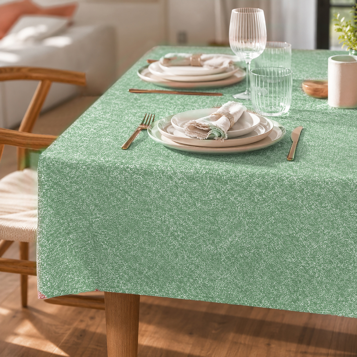 Tovaglia antimacchia 140x180 cm Chambray verde