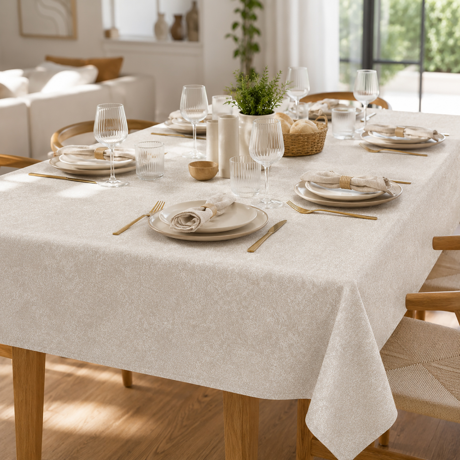 Tovaglia antimacchia 140x230 cm Chambray beige