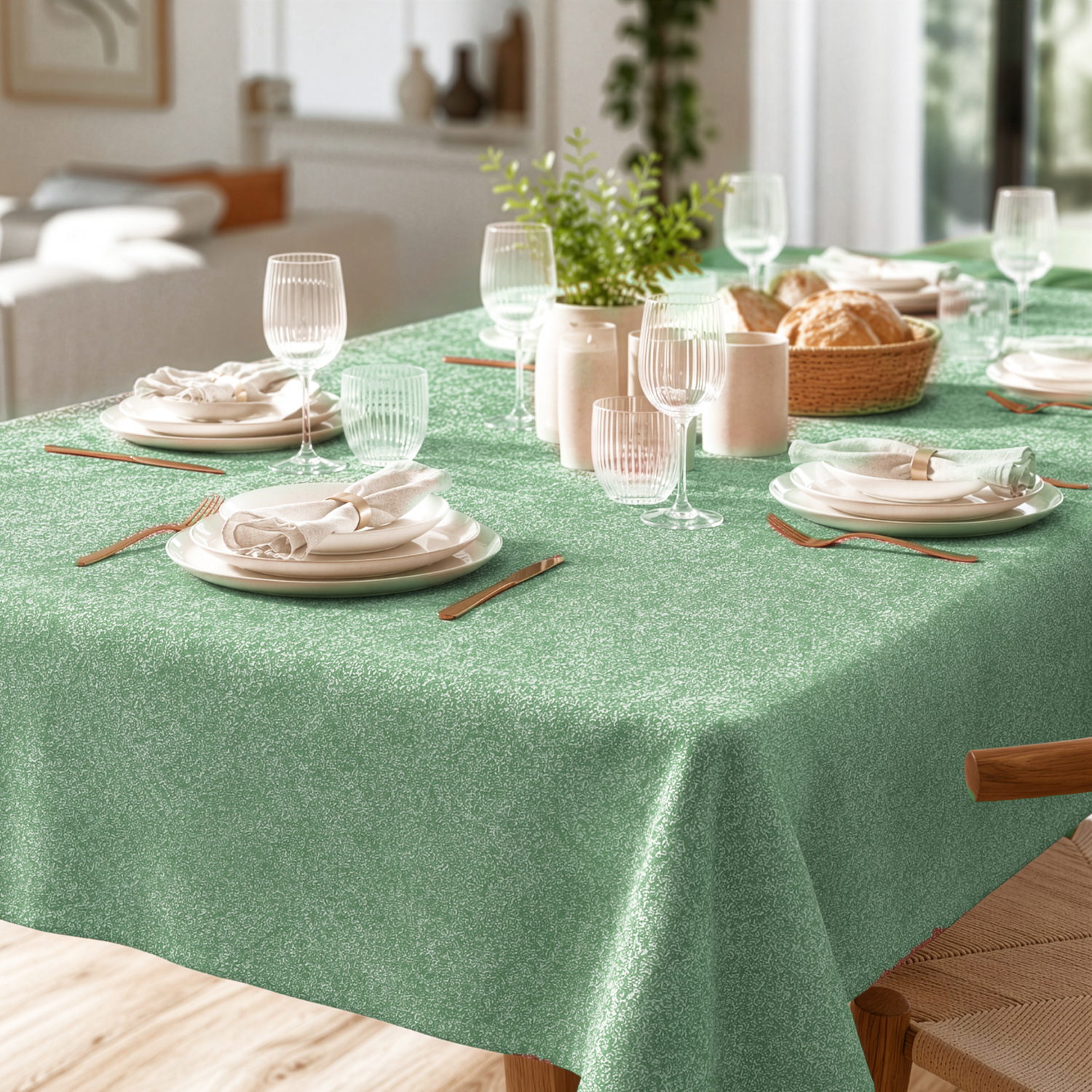 Tovaglia antimacchia 140x230 cm Chambray verde