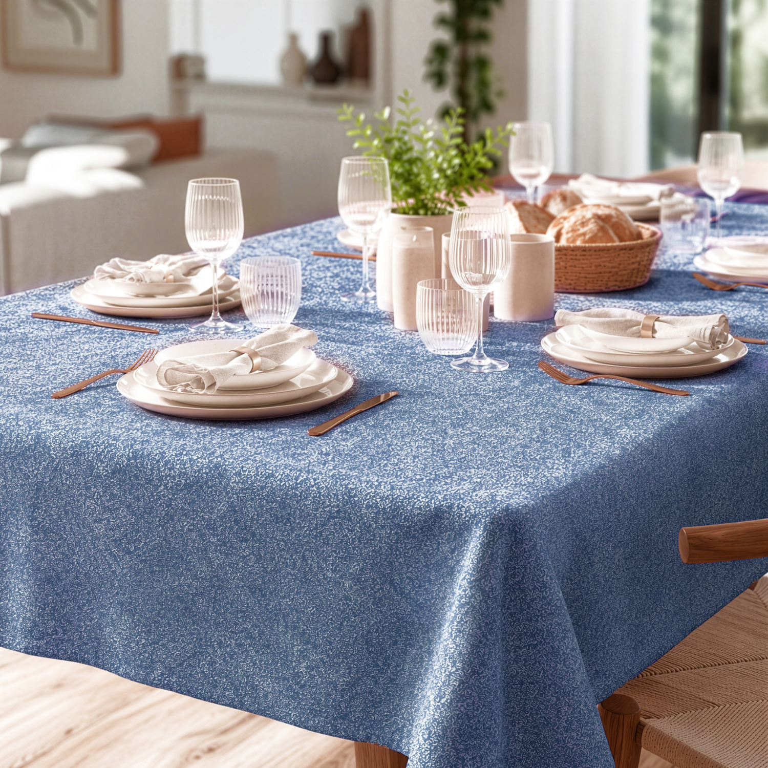 Tovaglia antimacchia 140x230 cm Chambray blu