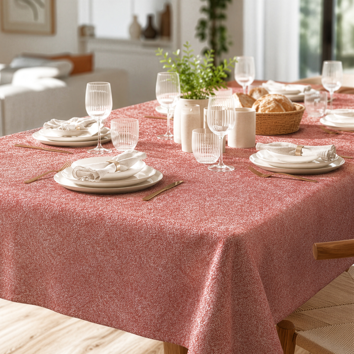 Tovaglia antimacchia 140x230 cm Chambray rosso