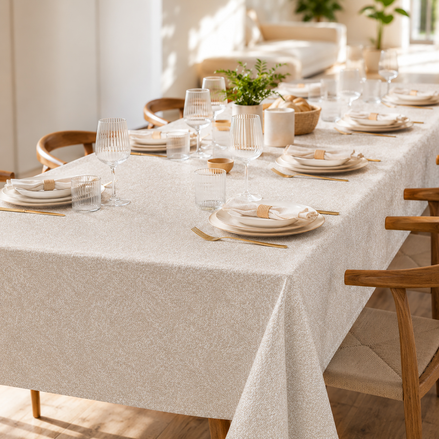 Tovaglia antimacchia 140x300 cm Chambray beige