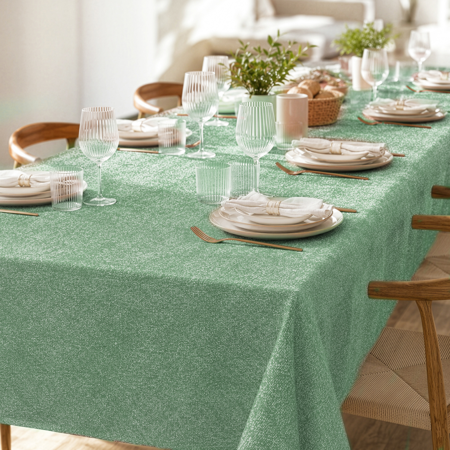 Tovaglia antimacchia 140x300 cm Chambray verde