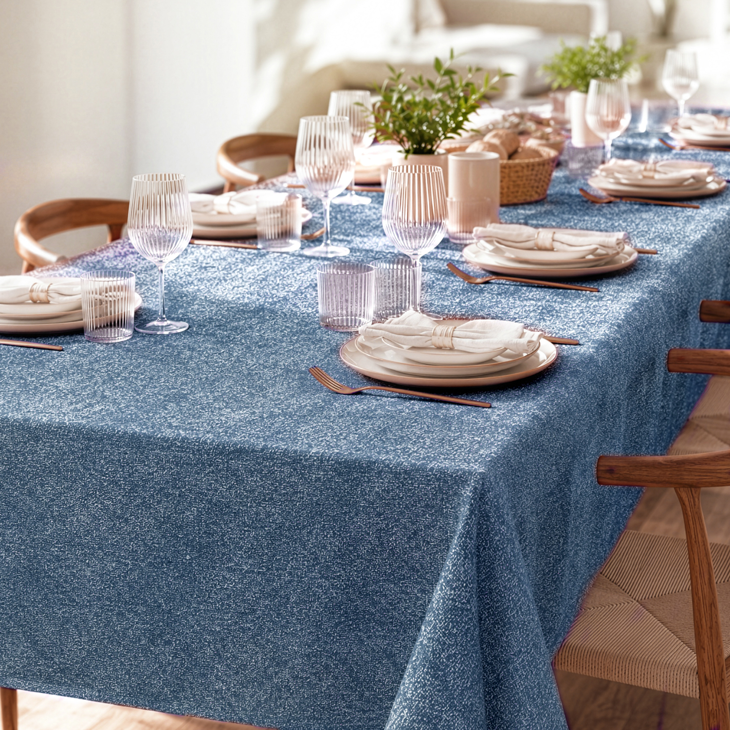 Tovaglia antimacchia 140x300 cm Chambray blu