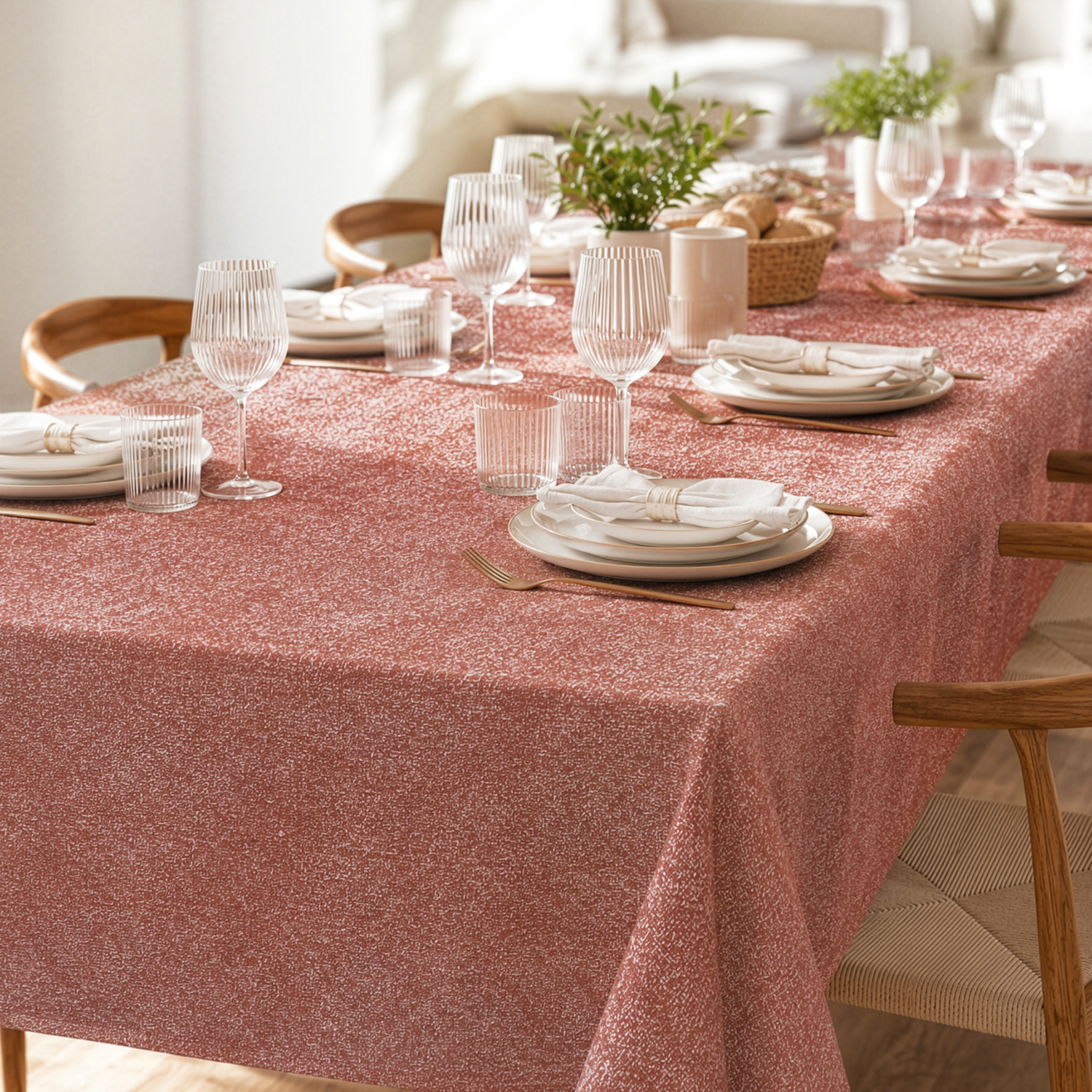 Tovaglia antimacchia 140x300 cm Chambray rosso