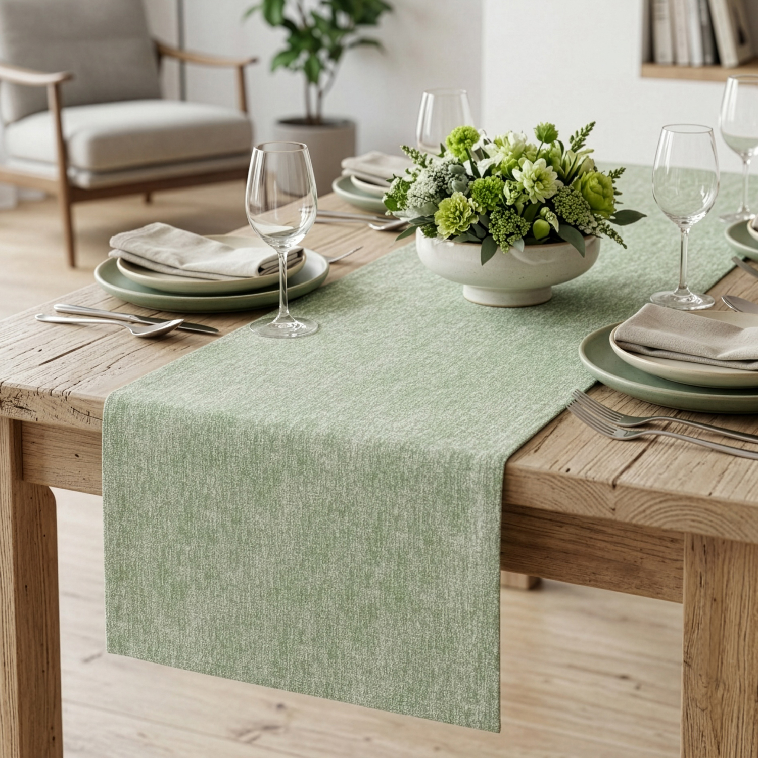 Runner antimacchia 40x120 cm Chambray verde