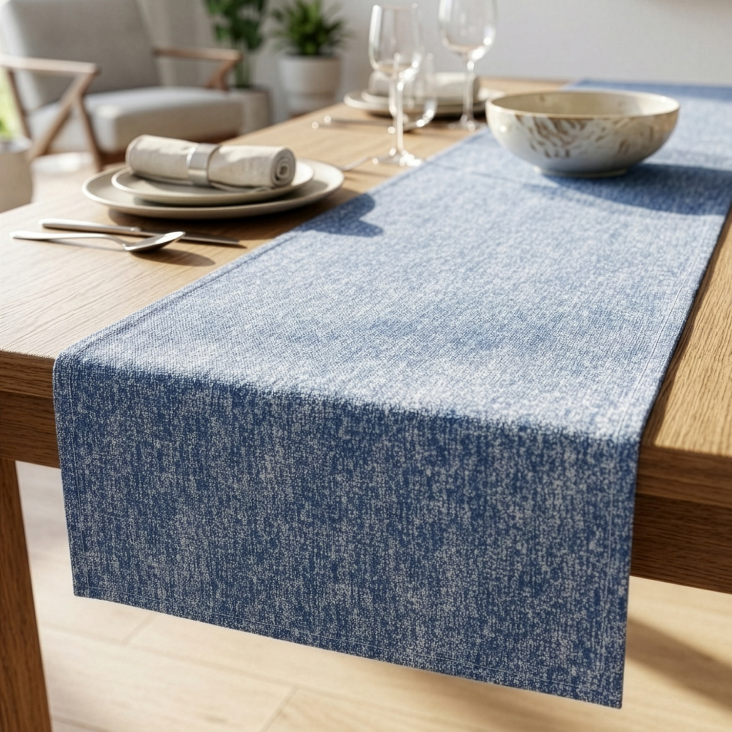 Runner antimacchia 40x120 cm Chambray blu