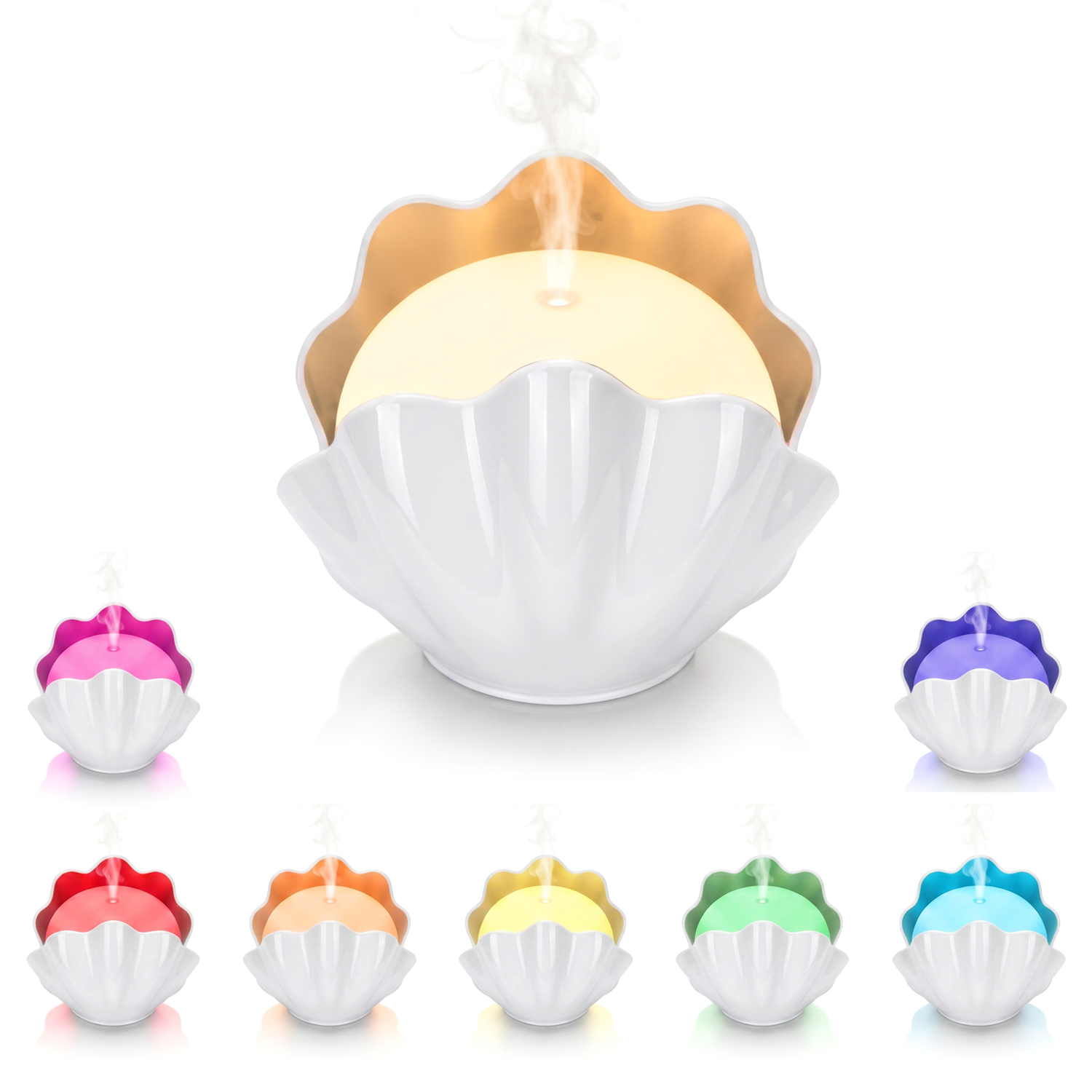 Diffusore conchiglia con cromoterapia bianco