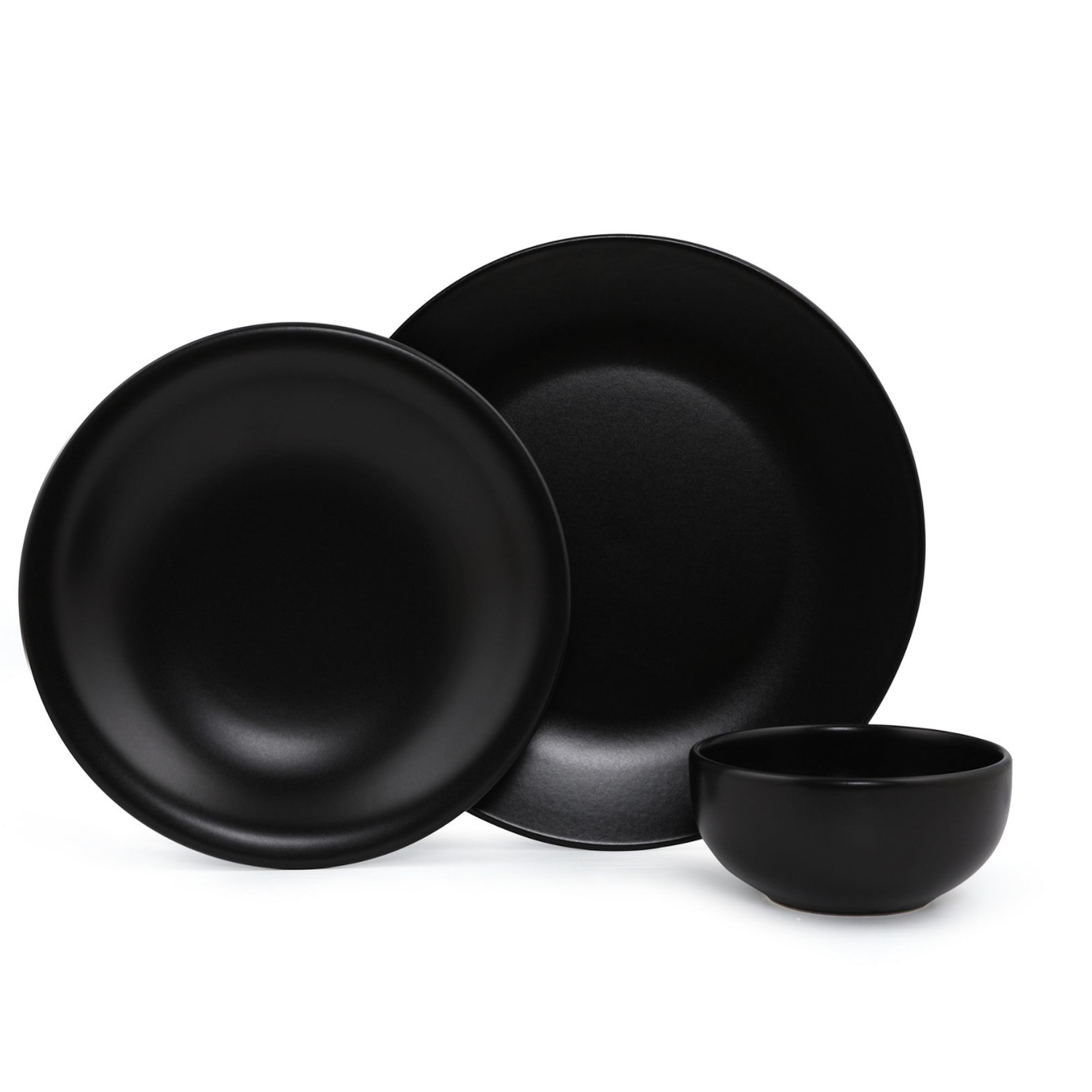 Set tavola nero tinta unita 12 pezzi in stoneware