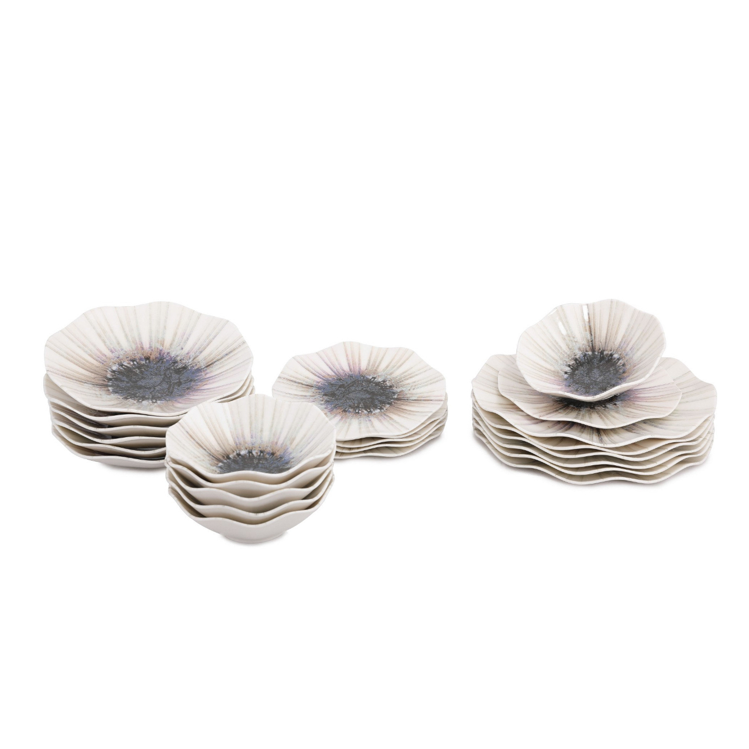 Set tavola fiore crema e marrone 24 pezzi in porcellana