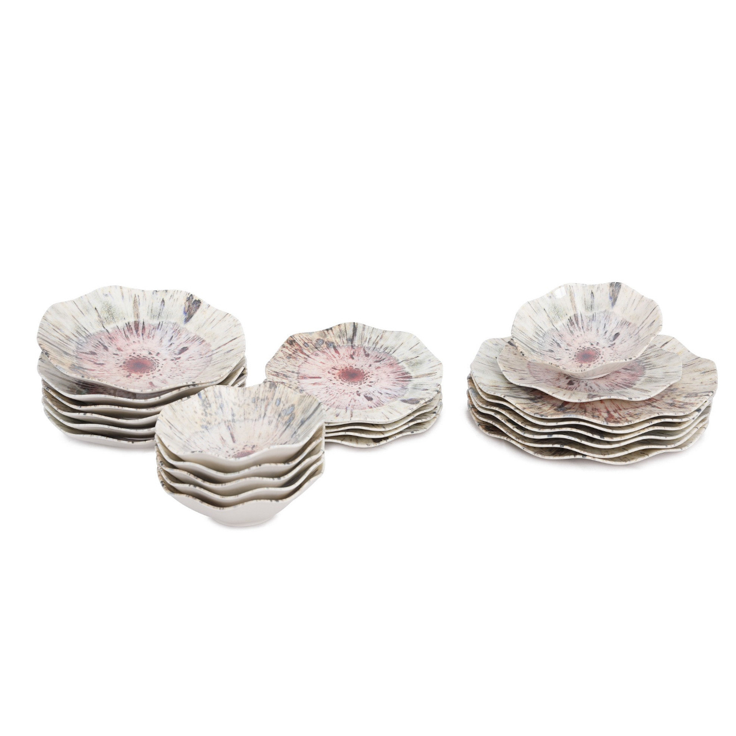 Set tavola fiore crema e rosa 24 pezzi in porcellana