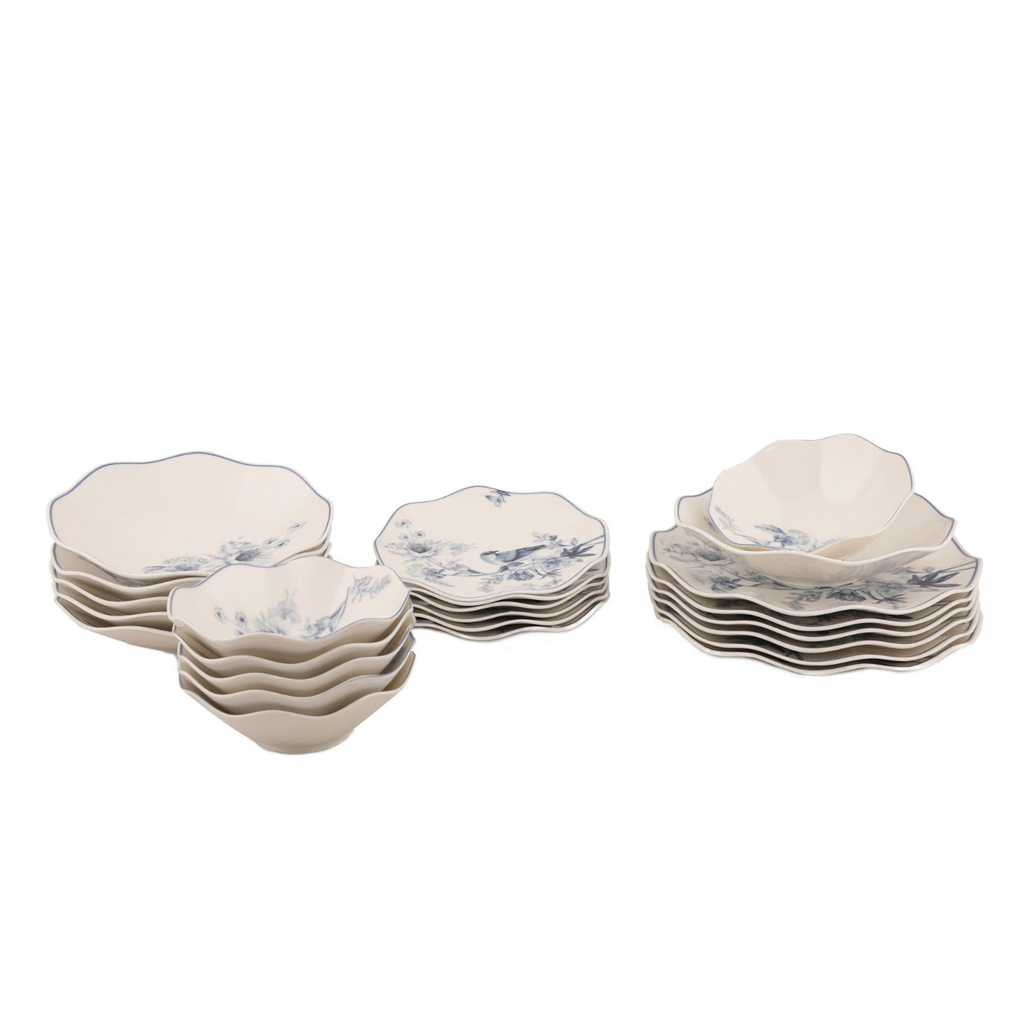 Set tavola Fiori e uccellini 24 pezzi in porcellana