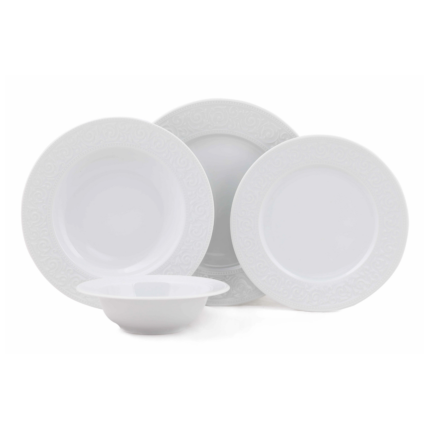 Set tavola bianco bordo decorato 24 pezzi in porcellana