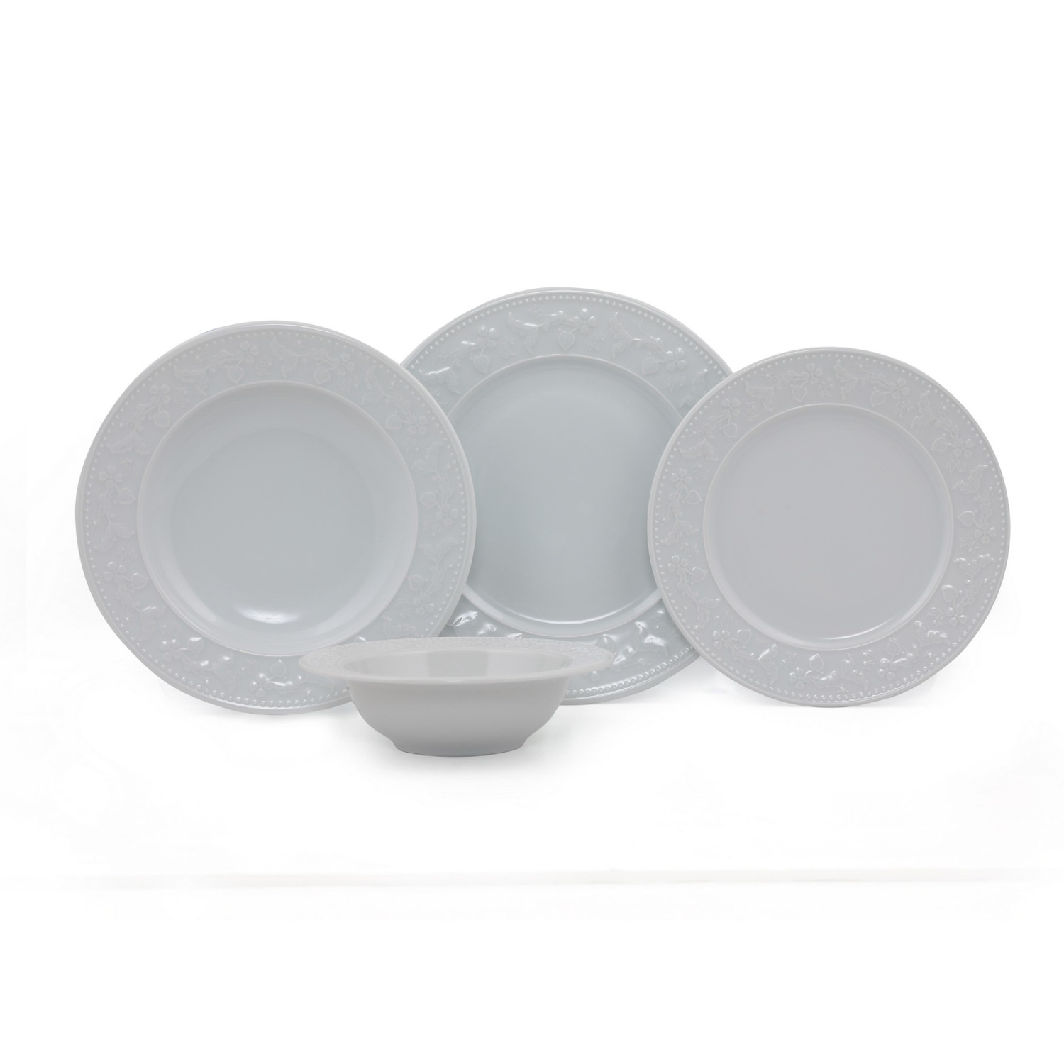 Set tavola bianco fiori in rilievo 24 pezzi in porcellana