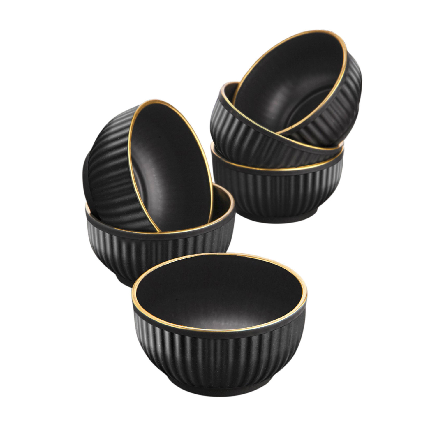Set 6 ciotole plastica nera 10 cm bordo oro