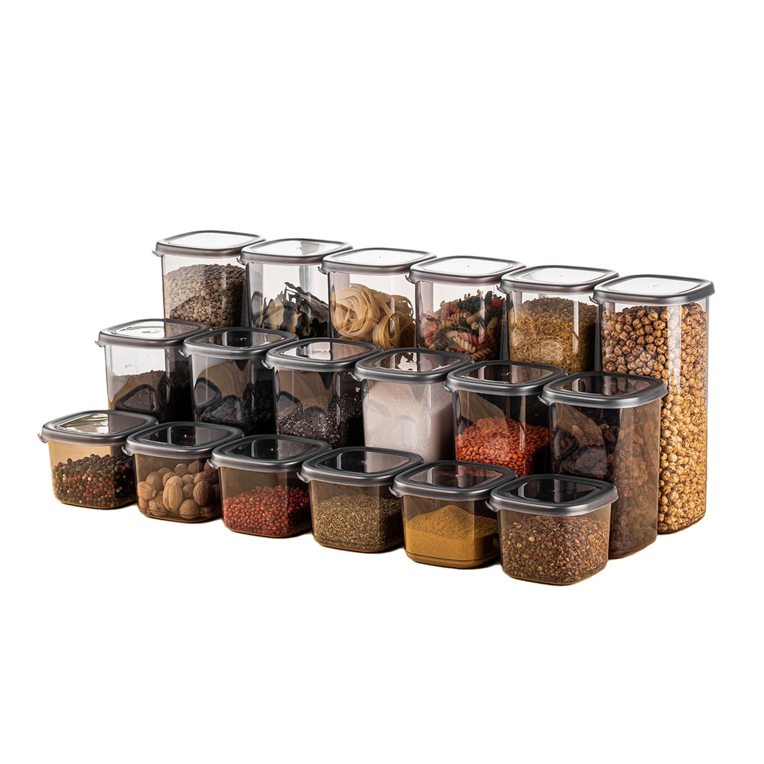 Set 18 contenitori in plastica tappo con bordi scuri