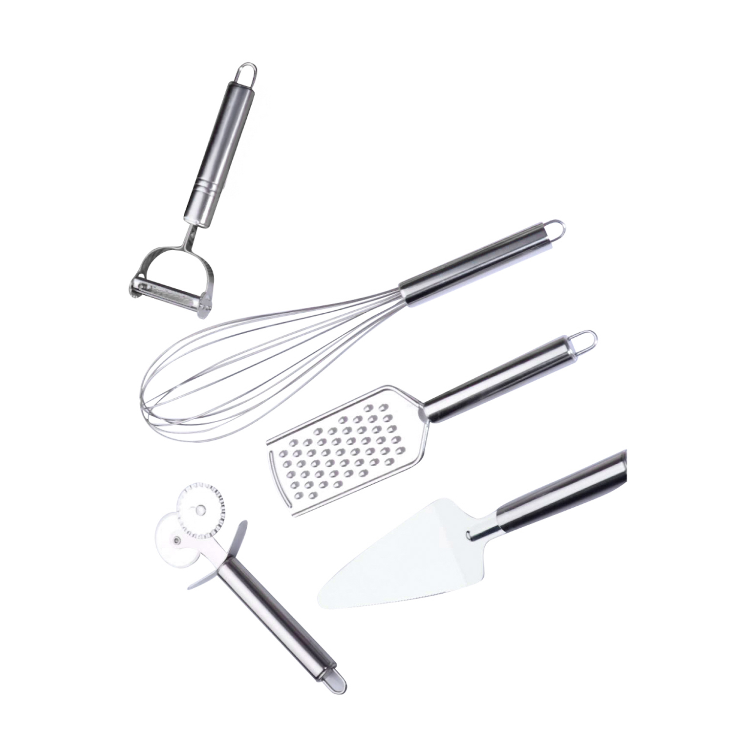 Set 5 utensili da cucina in acciaio inox