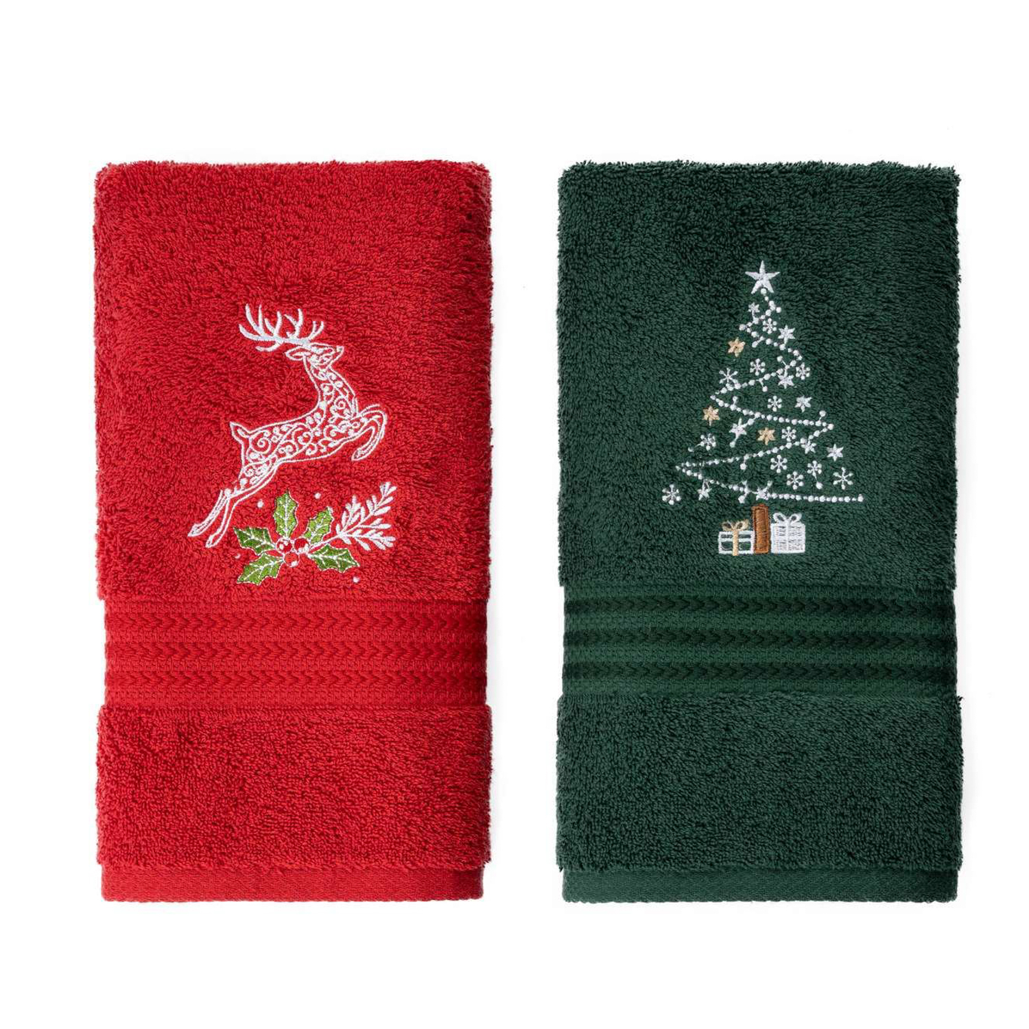 Set 2 asciugamani bagno albero Natale e renna