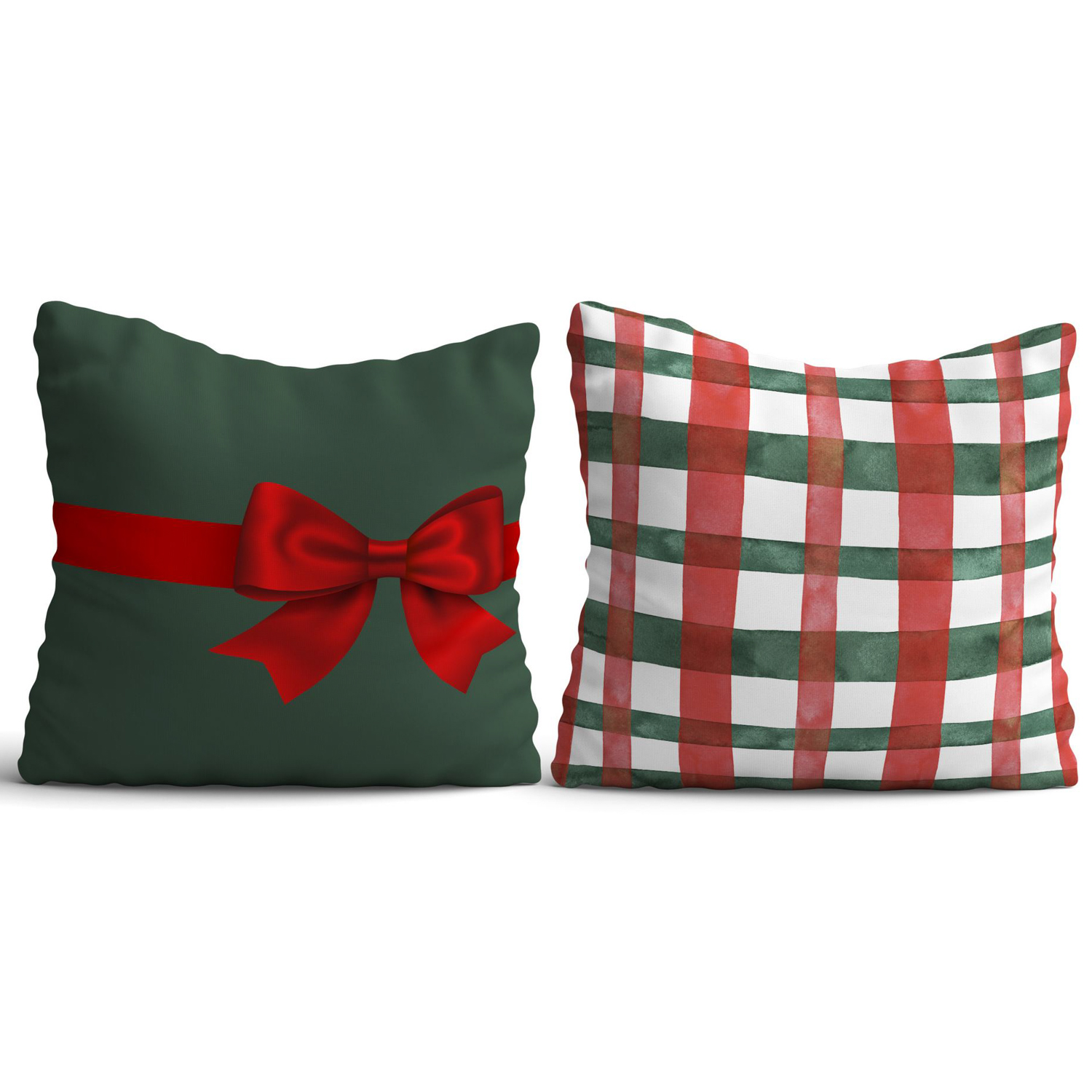 Set 2 federe cuscino natalizie fiocco scozzese