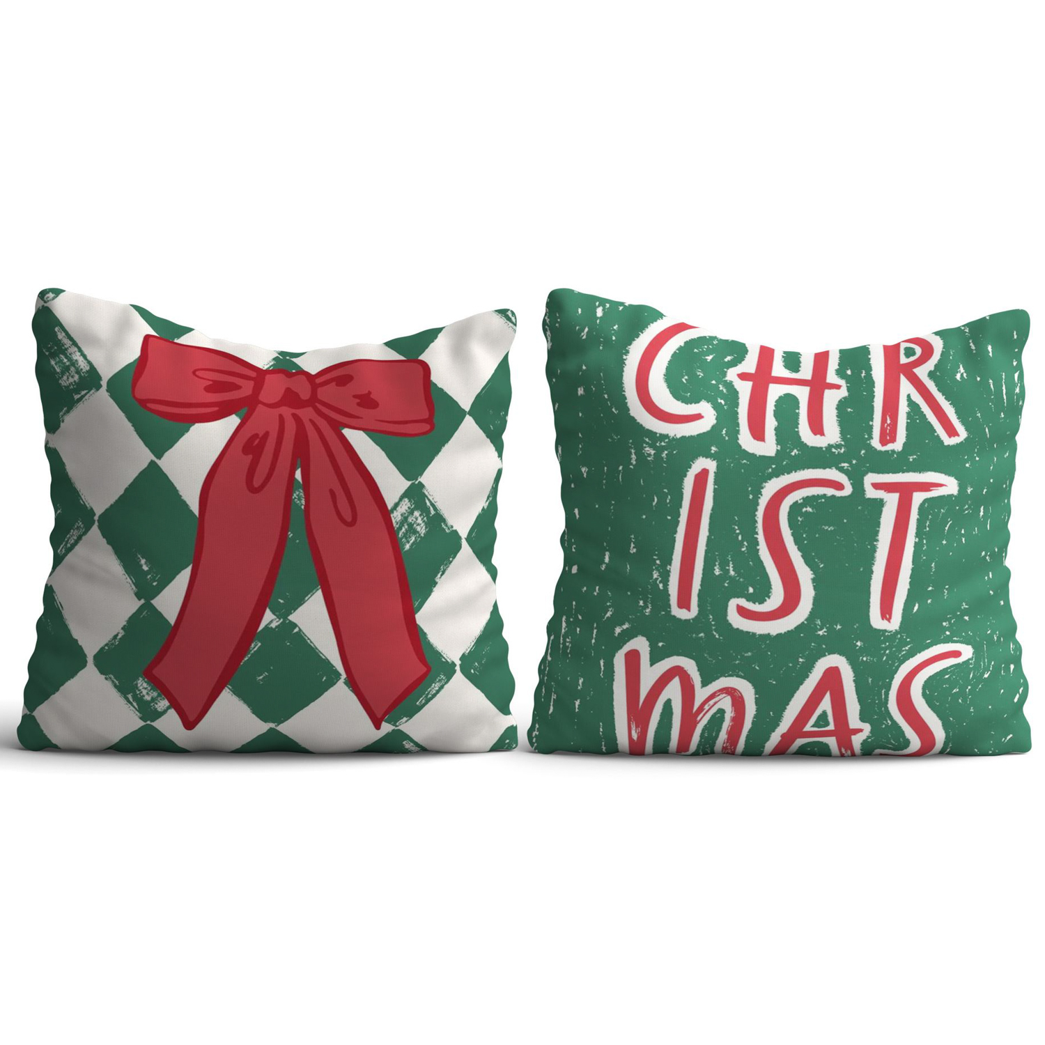 Set 2 federe cuscino natalizie fiocco e scritta