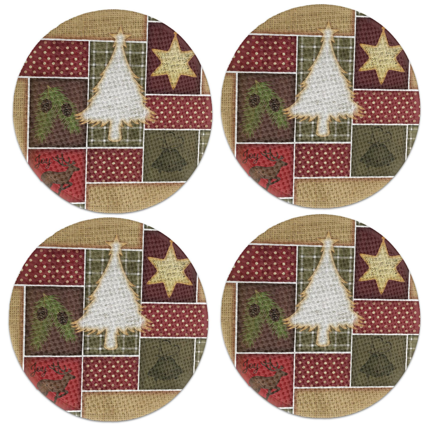 Set 4 tovagliette tonde alberi di Natale
