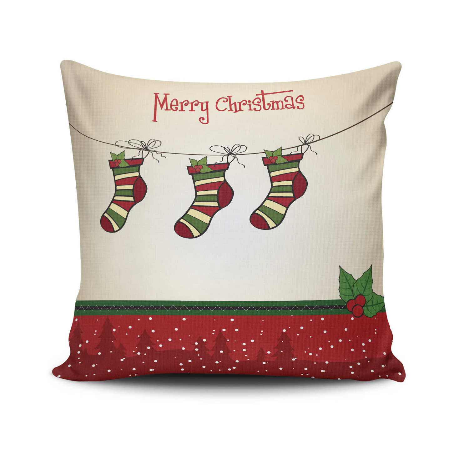Cuscino natalizio 43x43 cm calze Merry Christmas