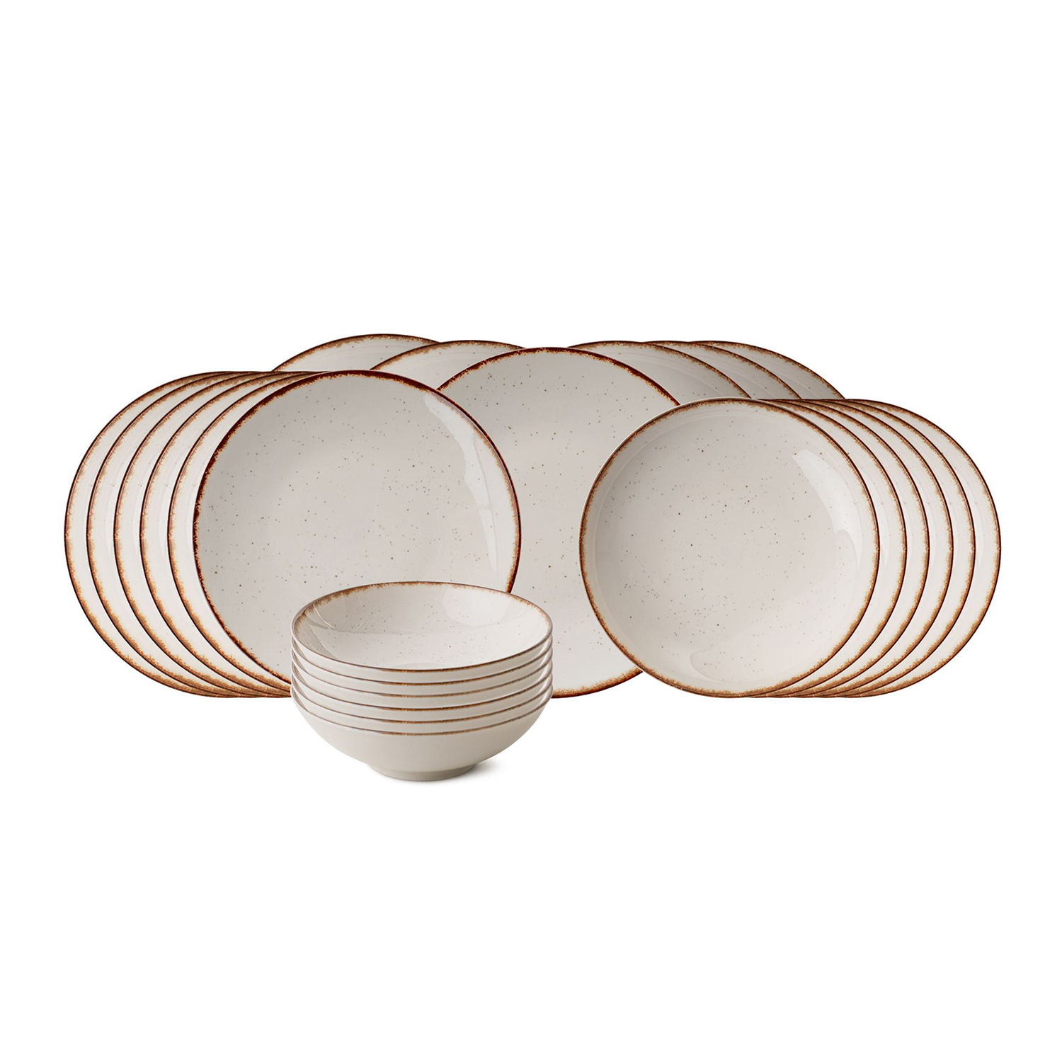 Set 24 piatti bianchi con bordo marrone