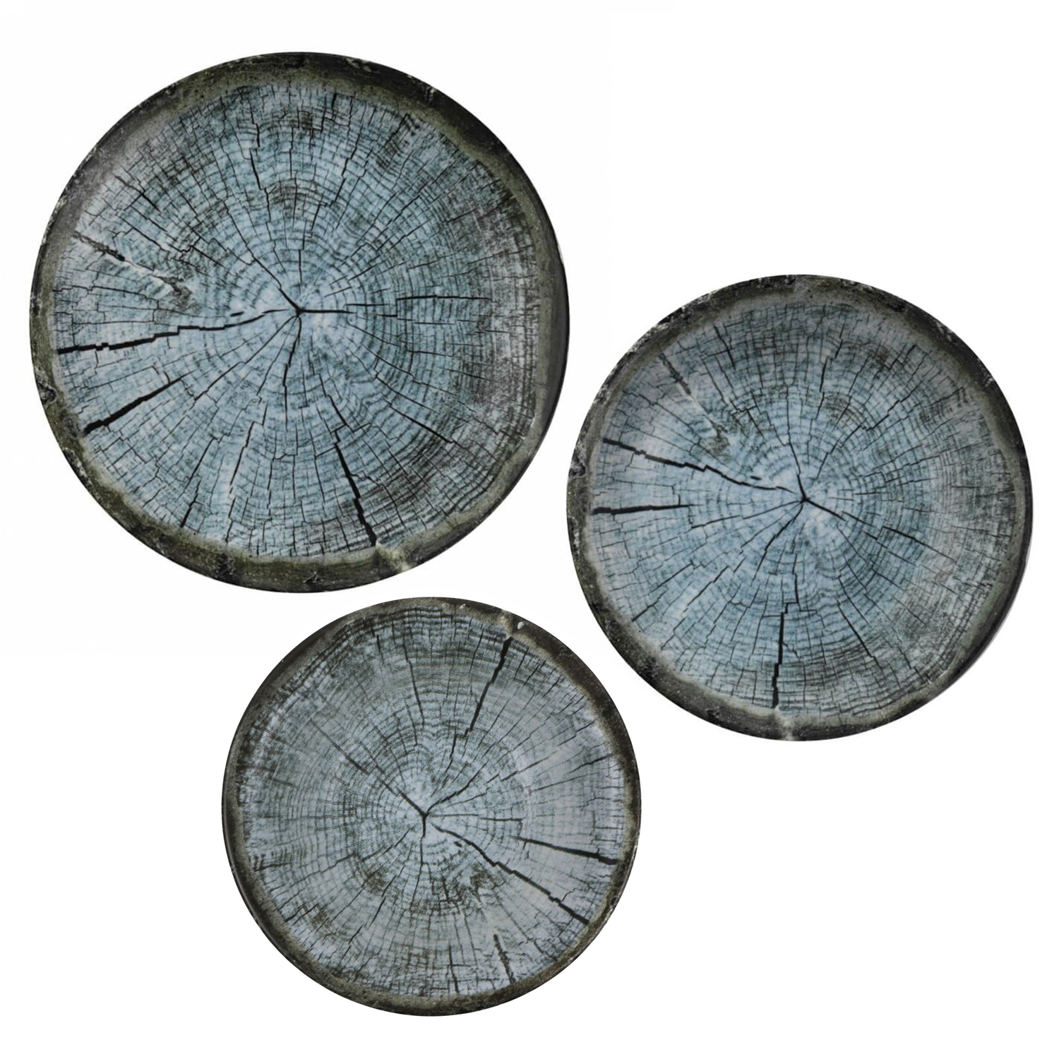 Set 18 piatti blu effetto legno
