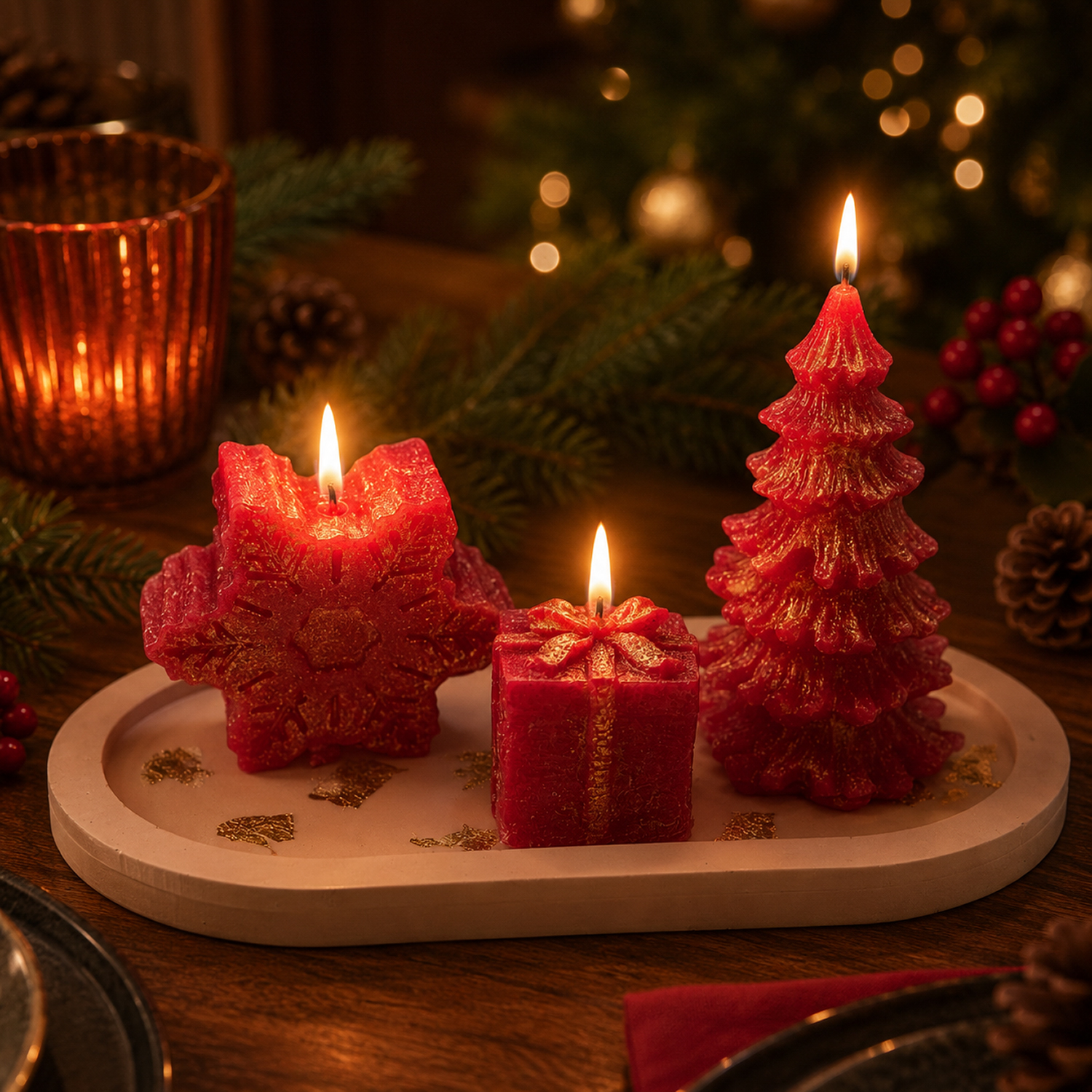 Set 3 candele natalizie con supporto