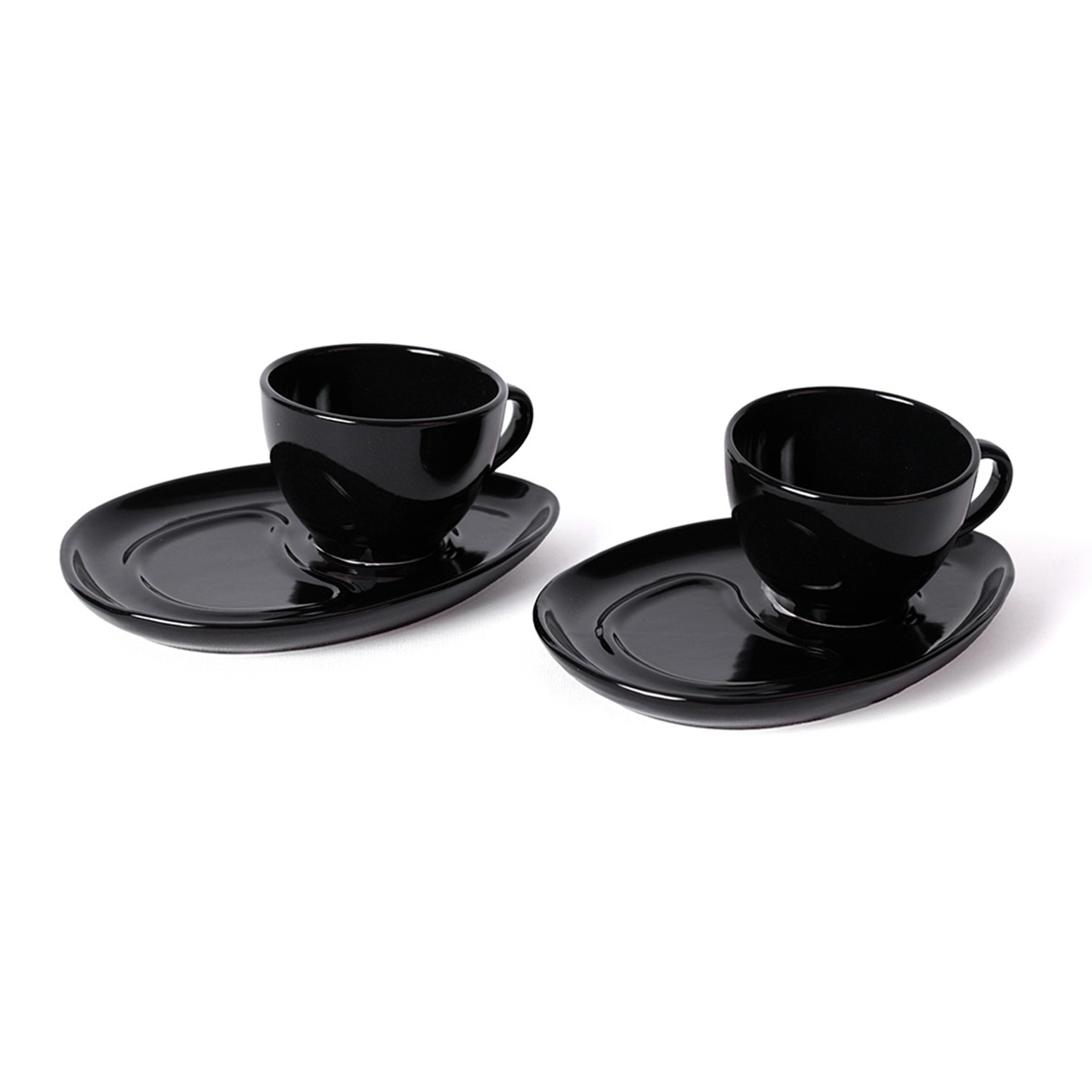 Set 2 tazze da tè nere con piattini