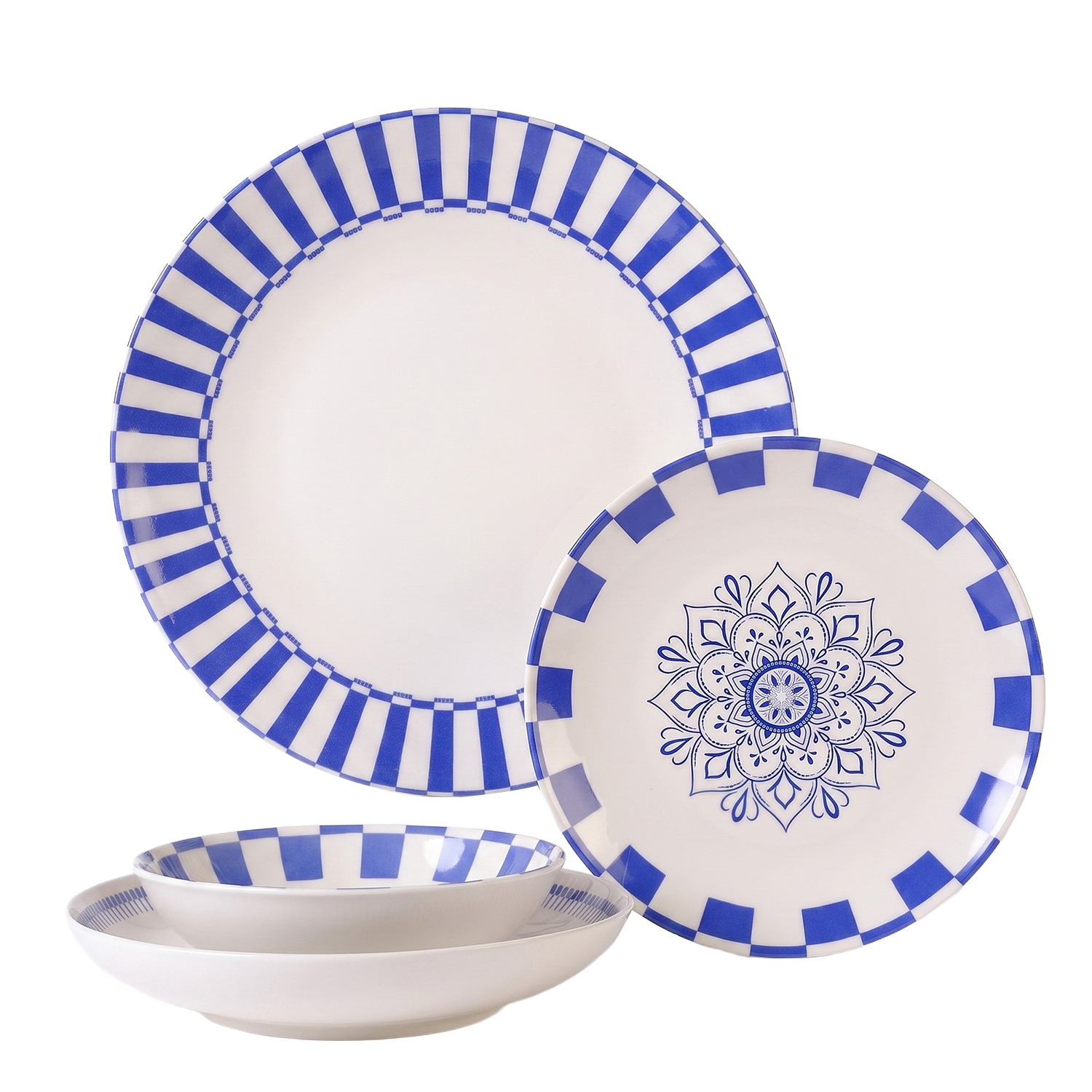 Set 24 piatti con decori blu