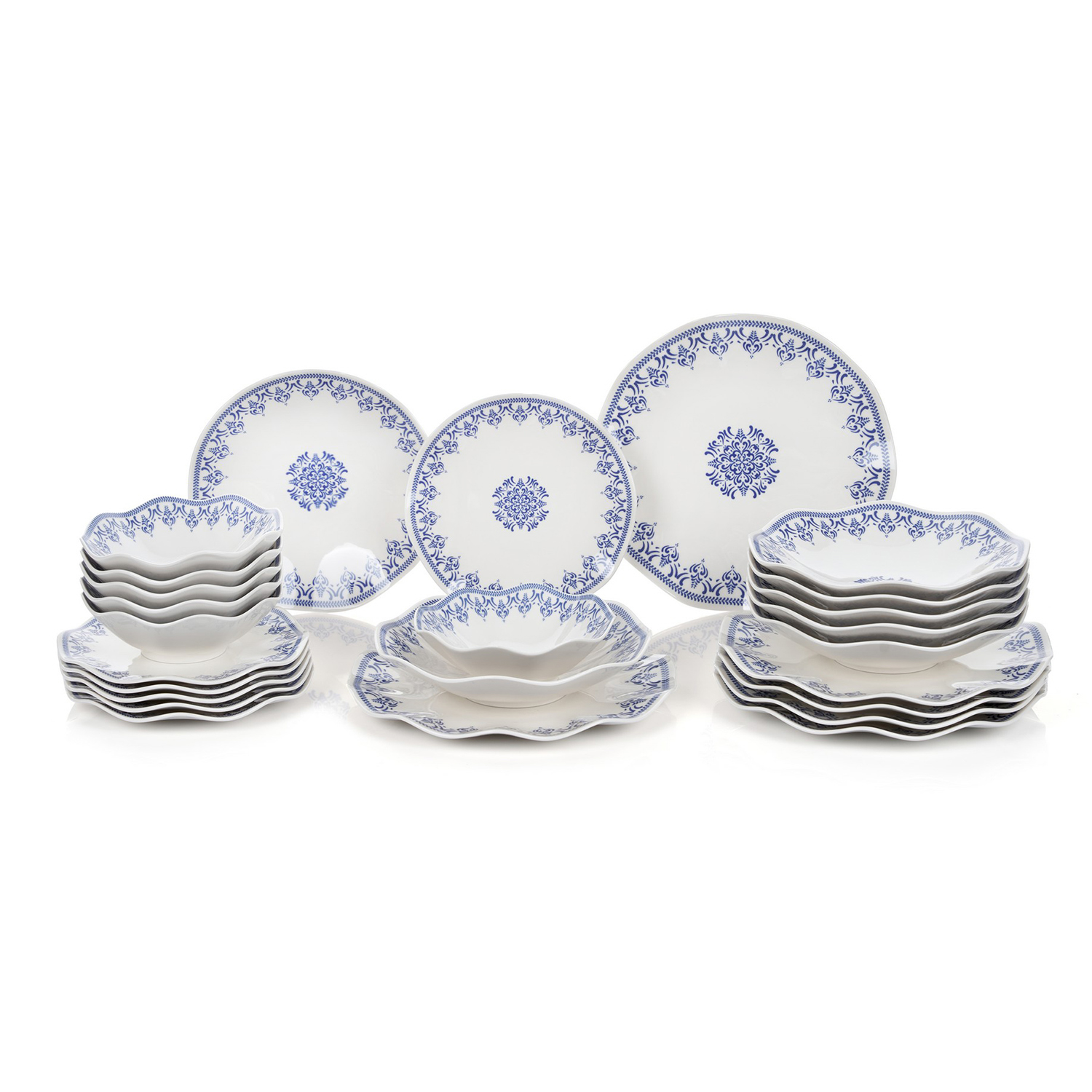 Set 24 piatti Shabby chic blu
