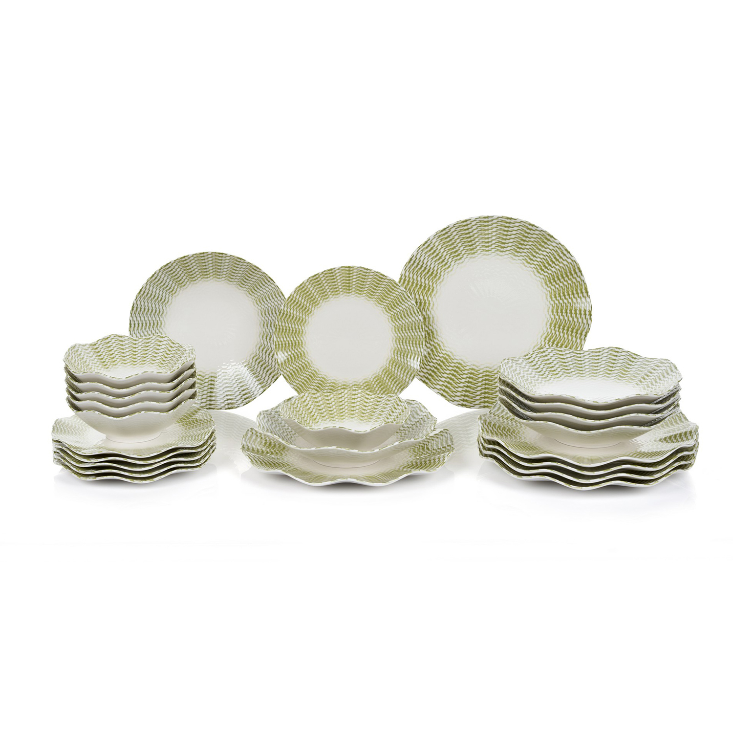Set 24 piatti con bordo decorato verde