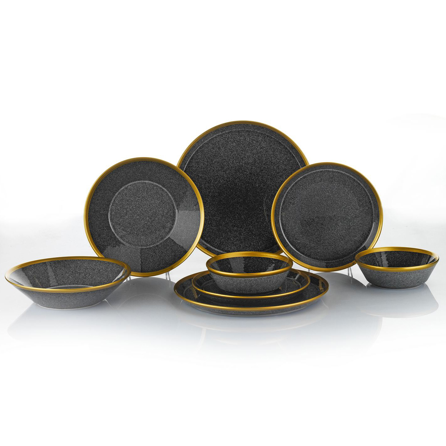 Set 24 piatti antracite con bordo oro