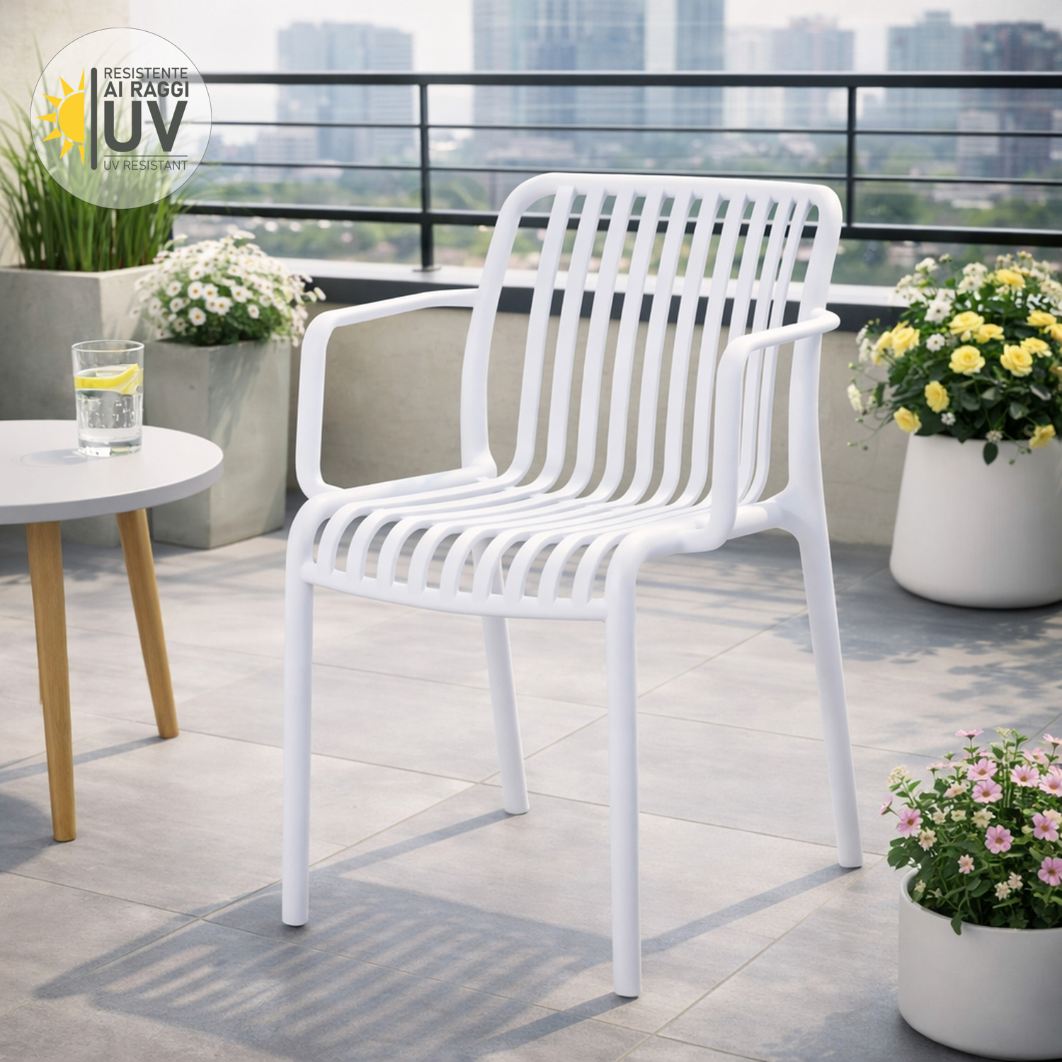 Sedia da giardino con braccioli in plastica 43x41,5x79 cm grigio