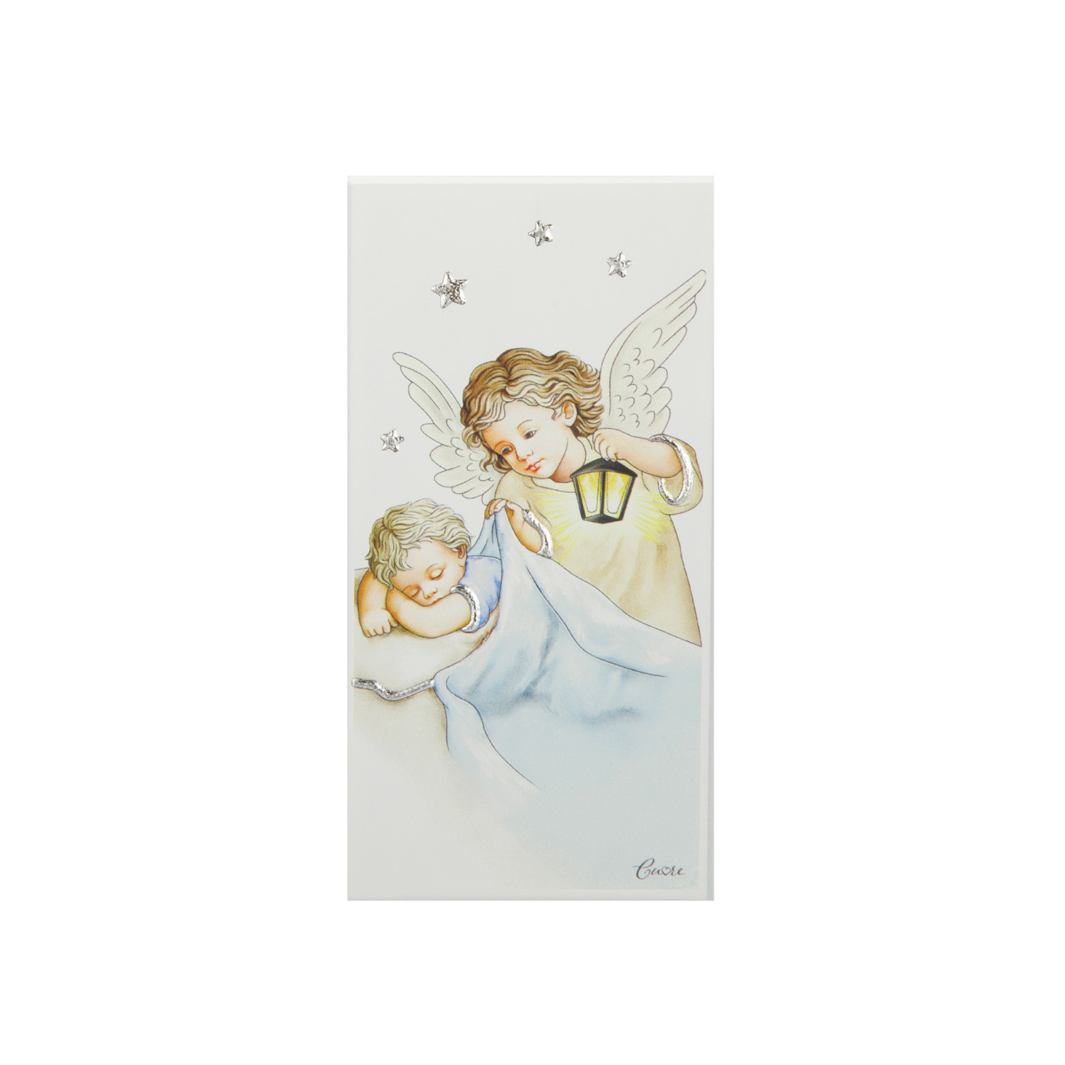 Icona Angelo azzurro 6x12 cm con argento Miro Silver