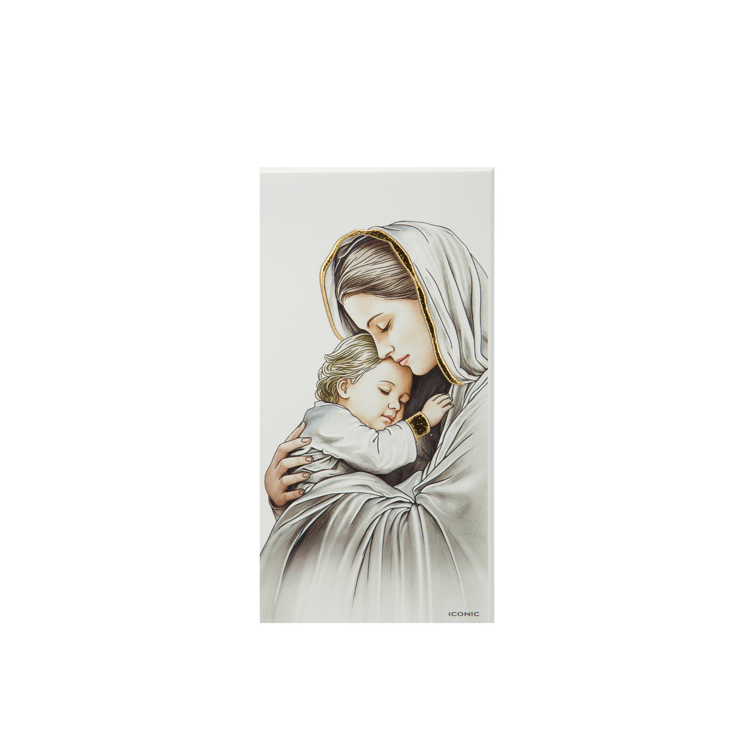 Icona Madonna e bambino 9x18 cm con argento Miro Silver