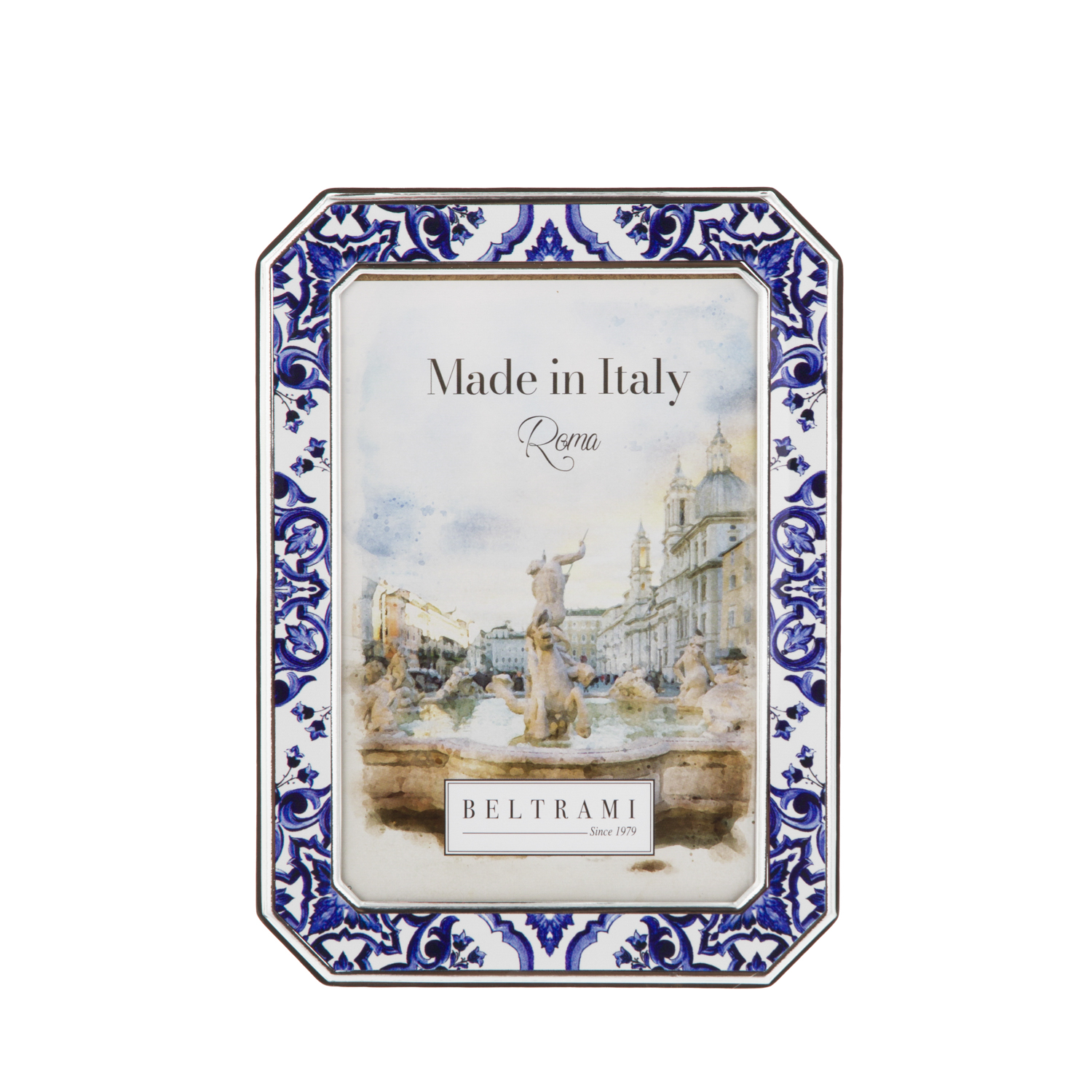 Portafoto 10x15 cm ottogonale Maiolica blu Beltrami