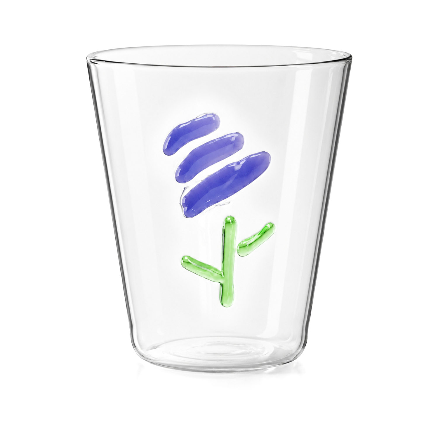 Bicchiere acqua 410 ml vetro borosilicato fiore blu Flower Glass