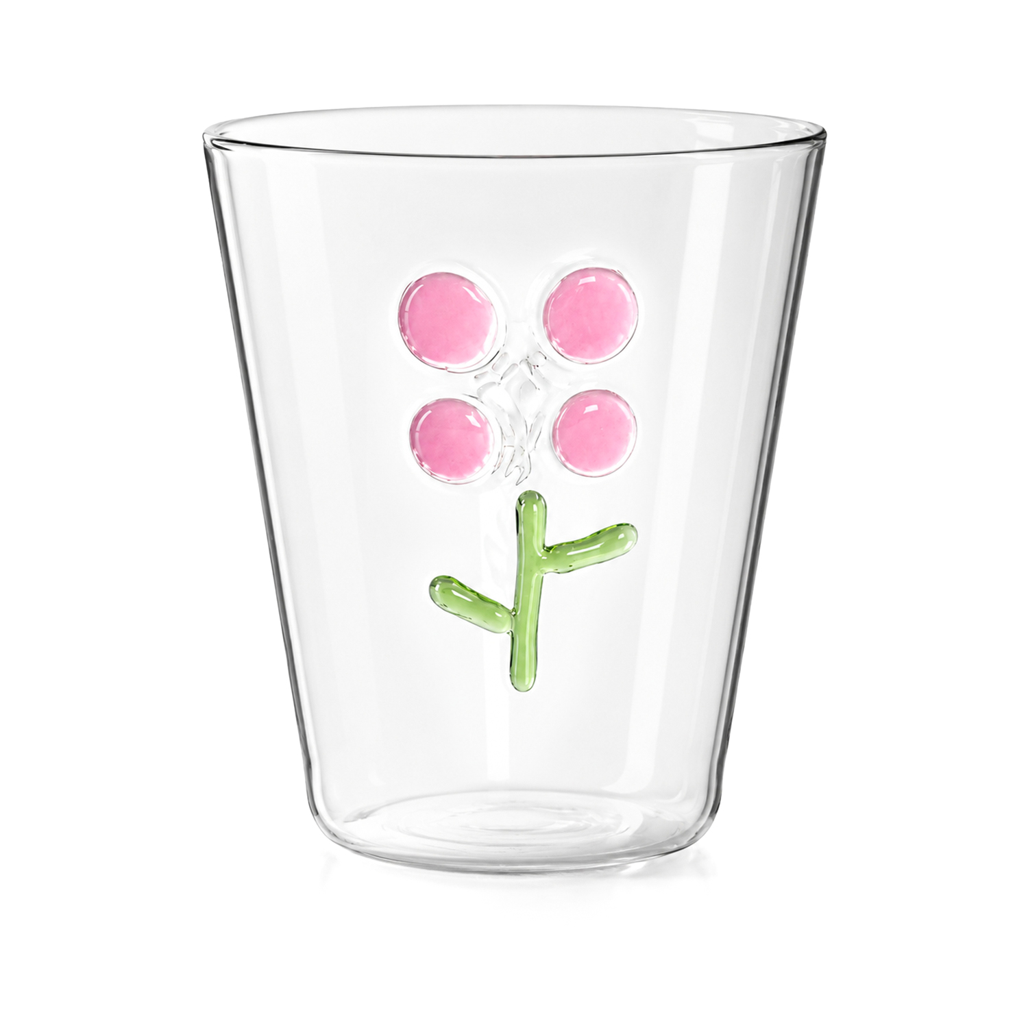 Bicchiere acqua 410 ml vetro borosilicato fiore rosa Flower Glass