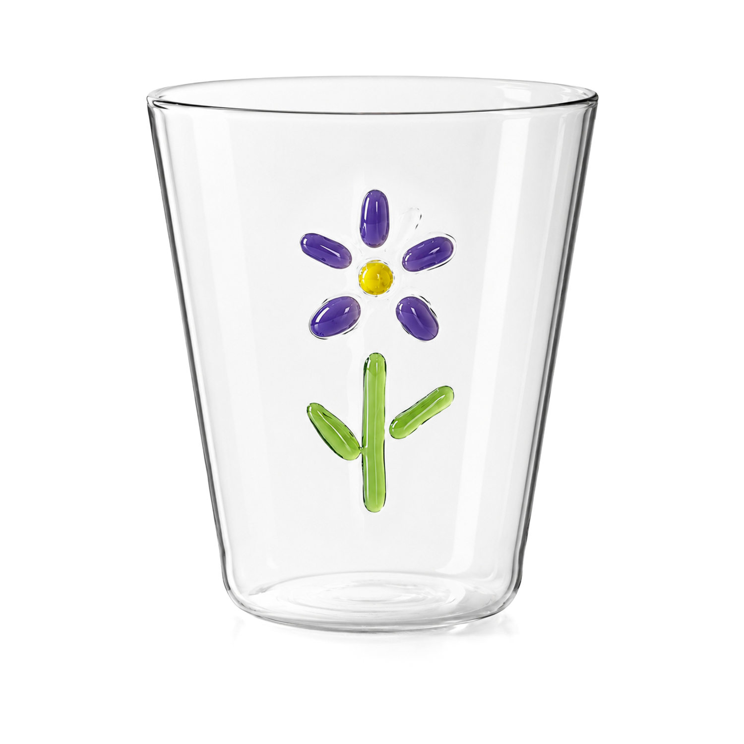 Bicchiere acqua 410 ml vetro borosilicato fiorellino viola Flower Glass